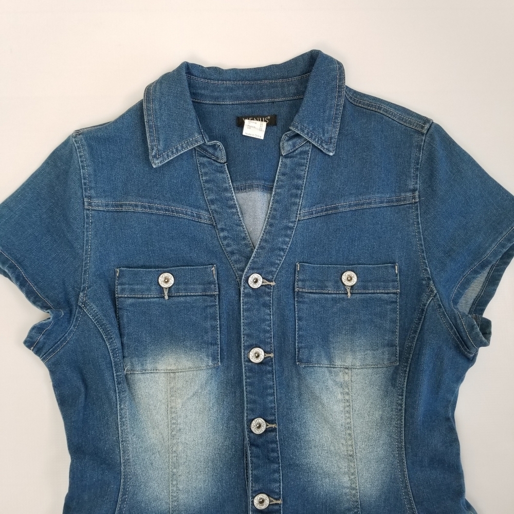 Venus Denim Mini Dress Size 14 - Picture 6 of 8